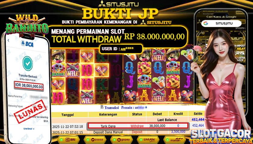 SITUSJITU  id : ARI**** JACKPOT SLOT WILD BANDITO PG SOFT   Rp.38.000.000,- LUNAS