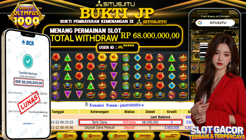 SITUSJITU  id : JAL***** JACKPOT SLOT GATES OF OLYMPUS 1000 PRAGMATIC PLAY Rp.68.000.000,- LUNAS