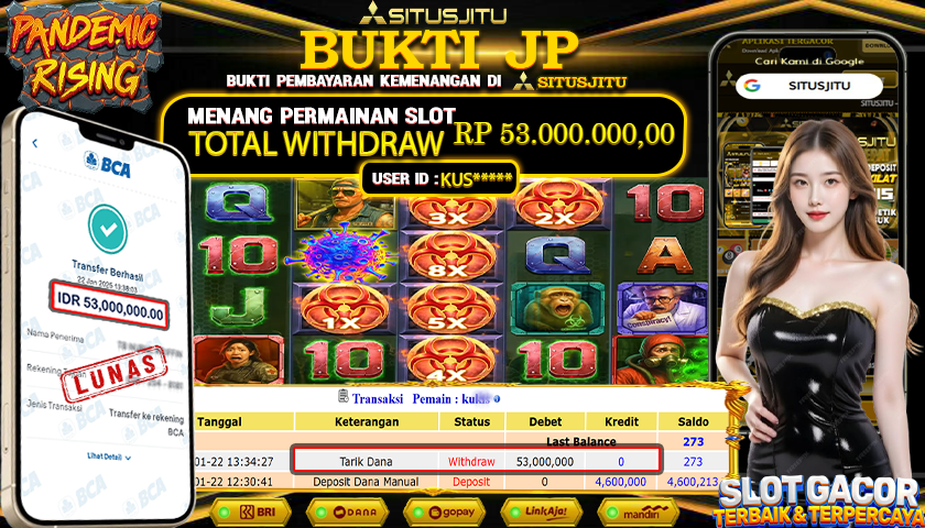 SITUSJITU id : KUS***** JACKPOT SLOT PANDEMIC RISING PRAGMATIC PLAY Rp.53.000.000 ,- LUNAS