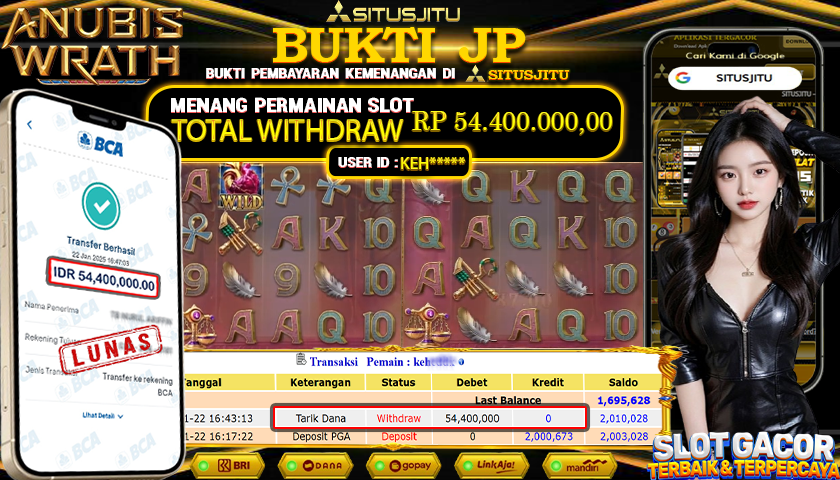SITUSJITU id : KEH***** JACKPOT SLOT ANUBIS WRATH PG SOFT Rp.54.400.000 ,- LUNAS