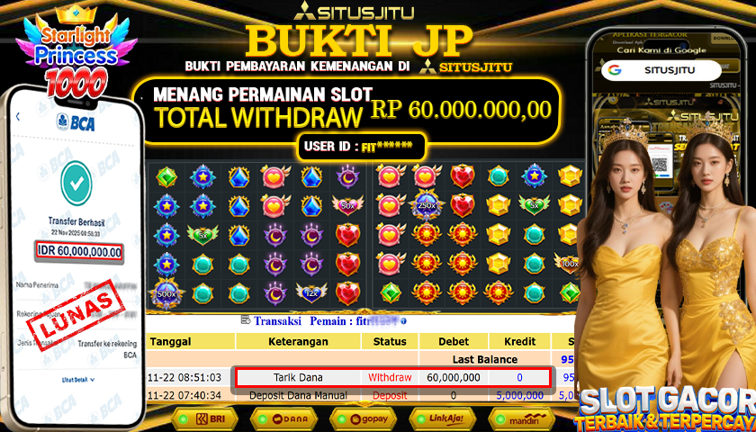 SITUSJITU  id : FIT****** JACKPOT SLOT STARLIGHT PRINCESS 1000 PRAGMATIC PLAY Rp.60.000.000,- LUNAS