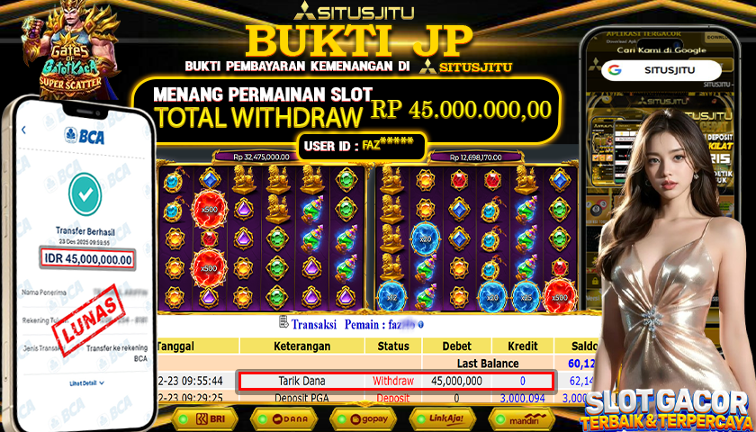 SITUSJITU  id : FAZ**** JACKPOT SLOT GATES OF GATOT KACA SUPER SCATTER  PRAGMATIC PLAY Rp.45.000.000,- LUNAS