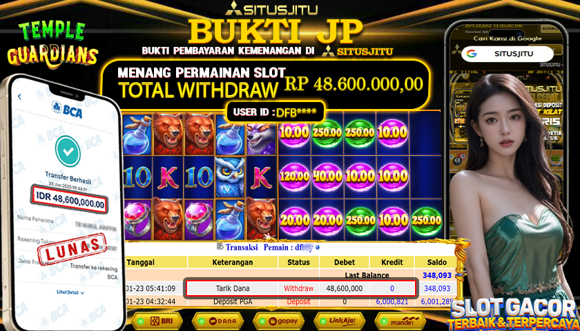 SITUSJITU id : DFB***** JACKPOT SLOT TEMPLE GUARDIANS PRAGMATIC PLAY Rp.48.600.000 ,- LUNAS