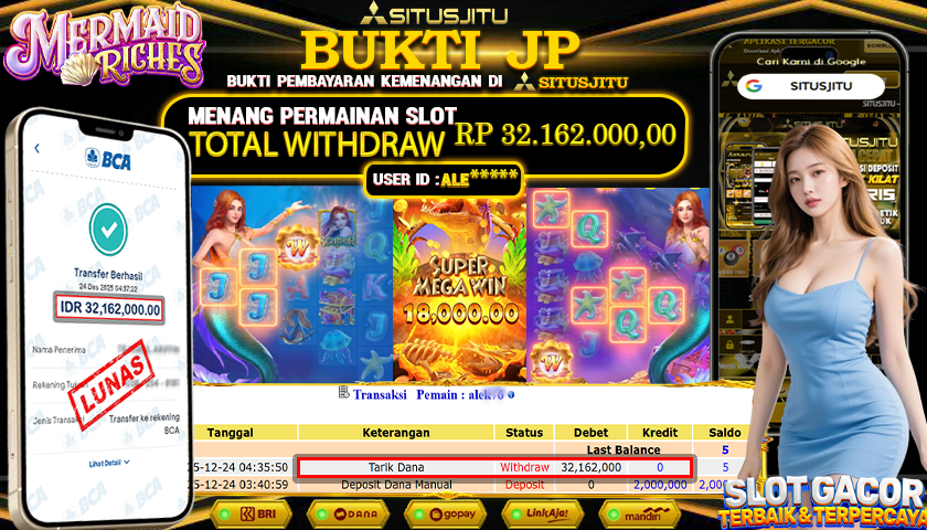 SITUSJITU  id : KAR***** JACKPOT SLOT MERMAID RICHES PG SOFT Rp.32.162.000,- LUNAS
