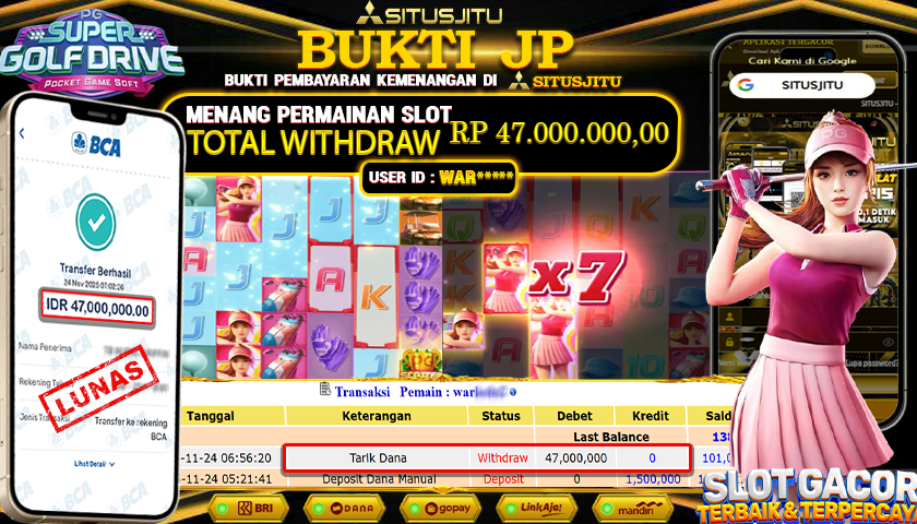 SITUSJITU  id : WAR***** JACKPOT SLOT SUPER GOLF DRIVE PG SOFT  Rp.30.670.000,- LUNAS