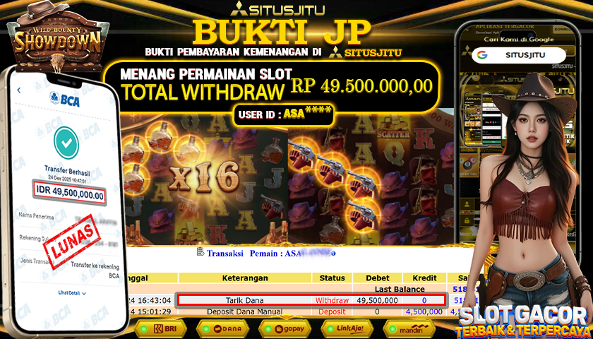 SITUSJITU  id : ASA**** JACKPOT SLOT WILD BOUNTY SHOWDOWN PG SOFT Rp.49.500.000,- LUNAS