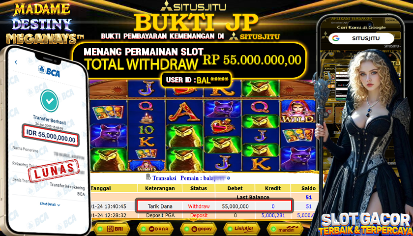 SITUSJITU id : BAL***** JACKPOT SLOT MADAME DESTINY MEGAWAYS PRAGMATIC PLAY Rp.55.000.000 ,- LUNAS