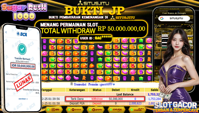 SITUSJITU  id : GAC**** JACKPOT SLOT SUGAR RUSH 1000 PRAGMATIC PLAY Rp.50.000.000,- LUNAS
