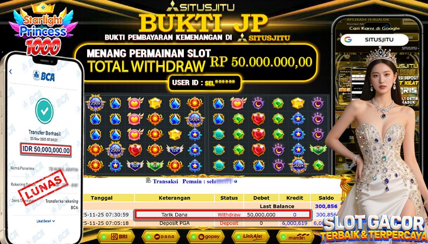 SITUSJITU  id : SEL****** JACKPOT SLOT STARLIGHT PRINCESS 1000 PRAGMATIC PLAY Rp.50.000.000,- LUNAS