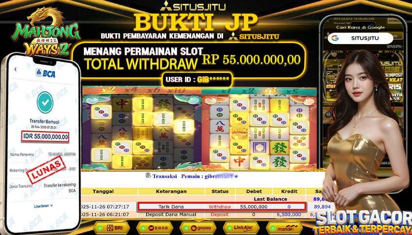 SITUSJITU  id : GIB***** JACKPOT SLOT MAHJONG WAYS 2 PG SOFT  Rp.55.000.000,- LUNAS
