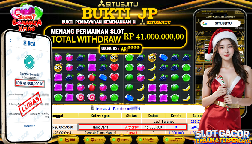 SITUSJITU  id : ARI***** JACKPOT SLOT  SWEET BONANZA XMAS PRAGMATIC PLAY Rp.41.000.000,- LUNAS