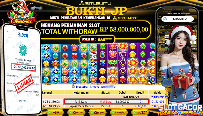 SITUSJITU  id : NAN***** JACKPOT SLOT  STARLIGHT CHRISTMAS PRAGMATIC PLAY Rp.58.000.000,- LUNAS