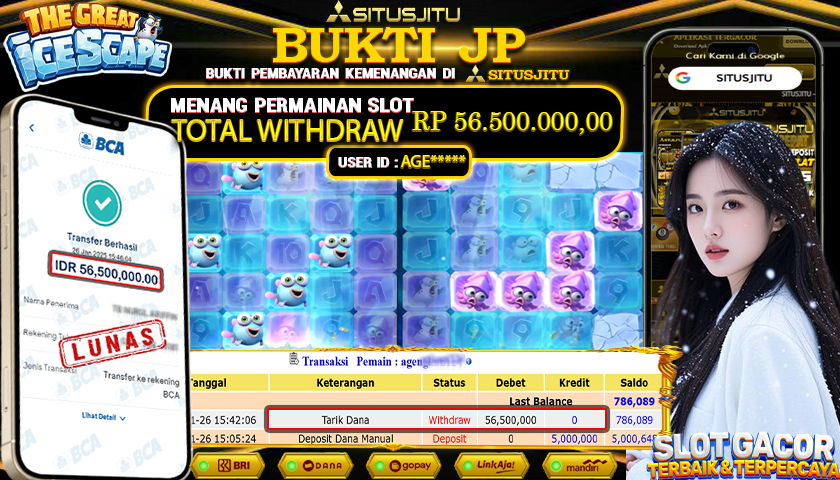 SITUSJITU id : AGE***** JACKPOT SLOT THE GREAT ICE SCAPE PG SOFT  Rp.56.500.000 ,- LUNAS