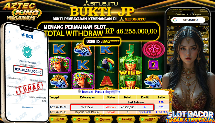 SITUSJITU id : BAG***** JACKPOT SLOT AZTEC KING MEGAWAYS PRAGMATIC PLAY Rp.46.255.000 ,- LUNAS