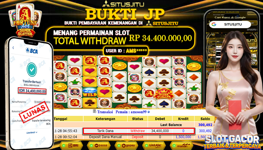 SITUSJITU  id : AMS***** JACKPOT SLOT FORTUNE ACE SUPER SCATTER PRAGMATIC PLAY Rp.34.400.000,- LUNAS
