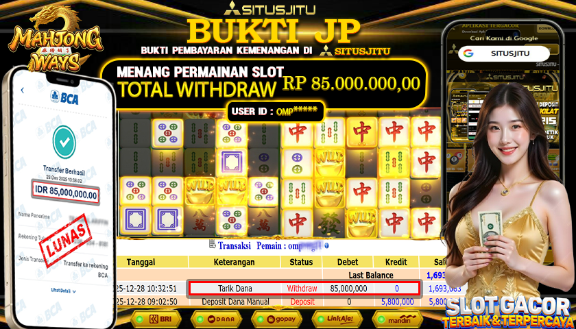 SITUSJITU  id : OMP***** JACKPOT SLOT MAHJONG WAYS PG SOFT Rp.85.000.000,- LUNAS