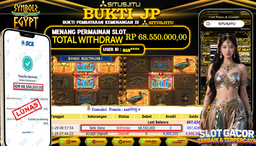SITUSJITU  id : NAN**** JACKPOT SLOT SYMBOLS OF EGYPT PG SOFT  Rp.68.550.000,- LUNAS
