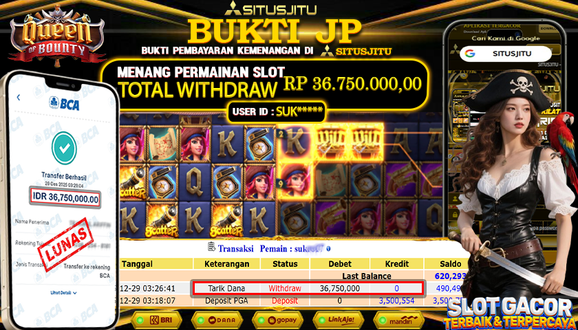 SITUSJITU  id : SUK***** JACKPOT SLOT QUEEN OF BOUNTY PG SOFT Rp.85.000.000,- LUNAS