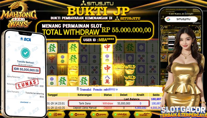 SITUSJITU id : MBA***** JACKPOT SLOT MAHJONG WAYS PG SOFT  Rp.55.000.000 ,- LUNAS