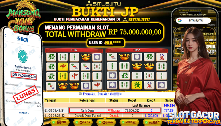 SITUSJITU  id : RIA**** JACKPOT SLOT MAHJONG WINS BONUS PRAGMATIC PLAY Rp.75.000.000,- LUNAS