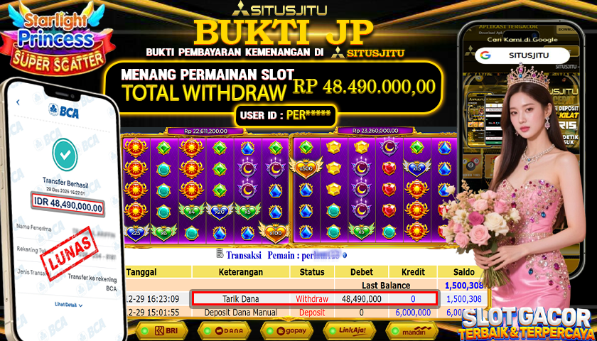 SITUSJITU  id : PER***** JACKPOT SLOT STARLIGHT PRINCESS SUPER SCATTER Rp.48.490.000,- LUNAS