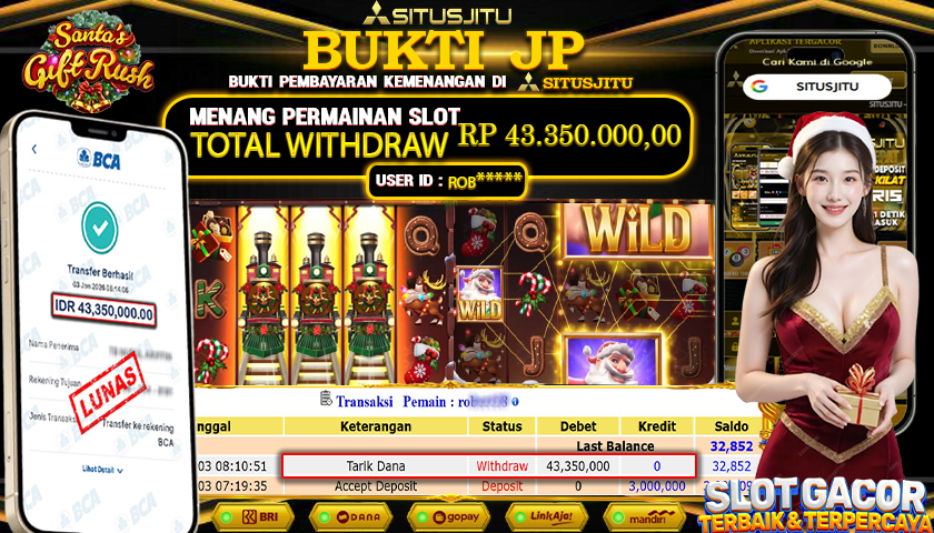 SITUSJITU  id : ROB****** JACKPOT SLOT SANTA'S GIFT RUSH PRAGMATIC PLAY Rp.43.350.000,- LUNAS