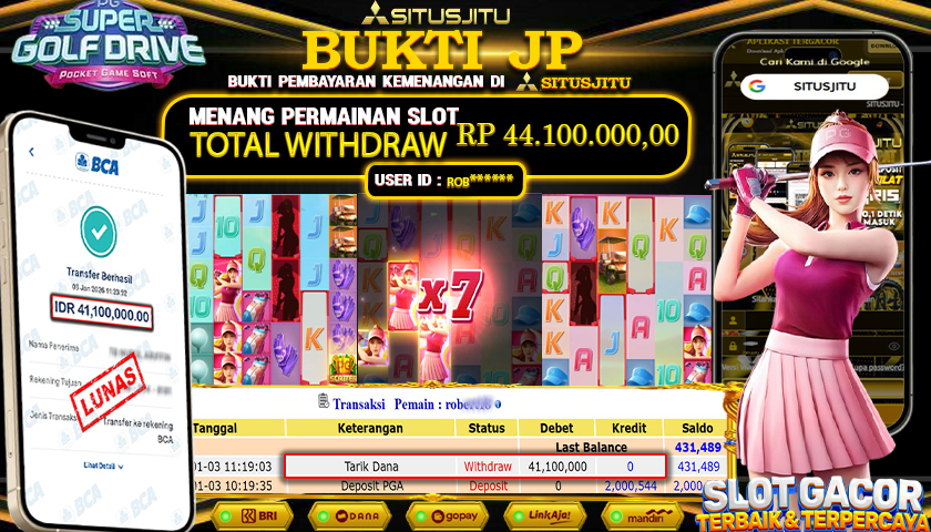 SITUSJITU  id : ROB***** JACKPOT SLOT SUPER GOLF DRIVE PG SOFT Rp.41.100.000,- LUNAS