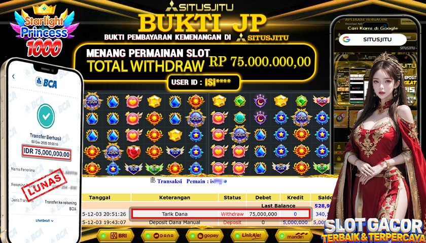 SITUSJITU  id : ISI*** JACKPOT SLOT STARLIGHT PRINCES 1000 PRAGMATIC PLAY Rp.75.000.000,- LUNAS