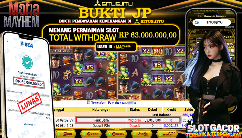 SITUSJITU  id : MAC**** JACKPOT SLOT MAFIA MAYHEM PG SOFT Rp.63.000.000,- LUNAS