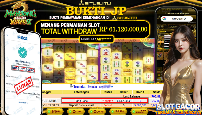 SITUSJITU  id : ARY**** JACKPOT SLOT MAHJONG WAYS 2 PG SOFT Rp.61.120.000,- LUNAS