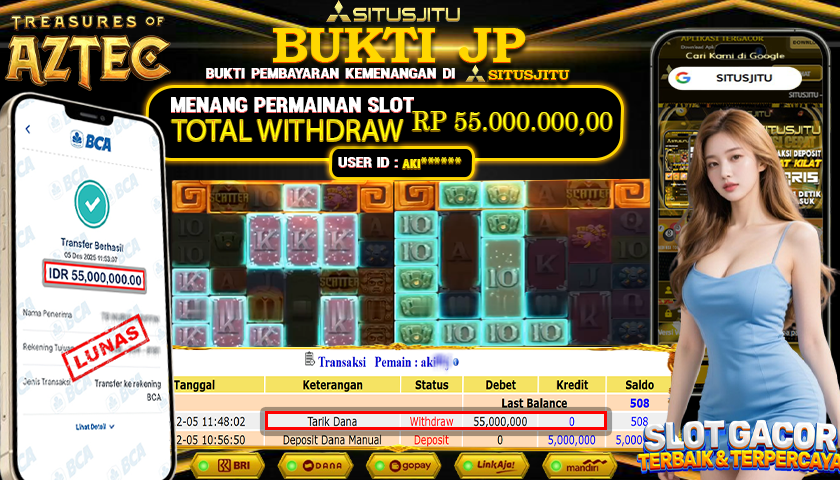 SITUSJITU  id : AKI***** JACKPOT SLOT TREASURES OF AZTEC PG SOFT Rp.55.000.000,- LUNAS