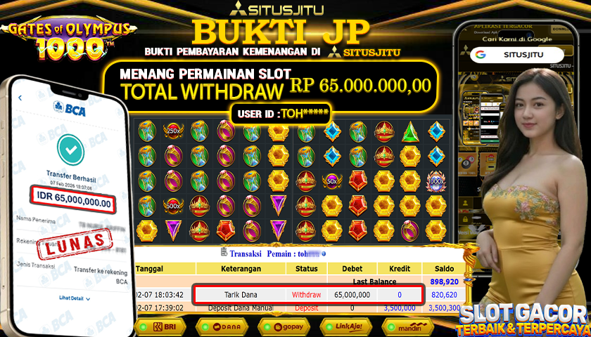 SITUSJITU id : TOH***** JACKPOT SLOT GATES OF OLYMPUS 1000 PRAGMATIC PLAY TOTAL WITHDRAW  Rp.65.000.000 ,- LUNAS