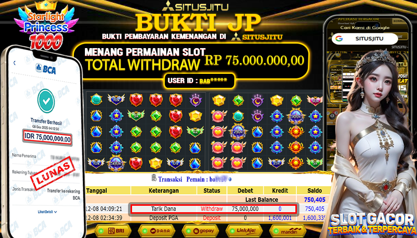 SITUSJITU  id : BAB** JACKPOT SLOT STARLIGHT PRINCES 1000 PRAGMATIC PLAY Rp.75.000.000,- LUNAS