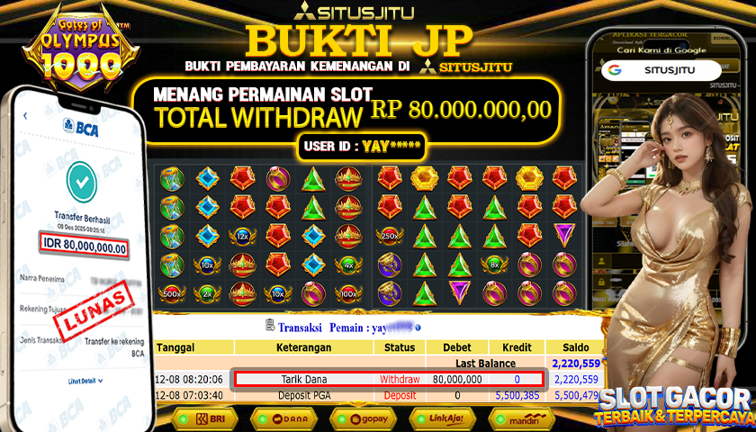 SITUSJITU  id : YAY**** JACKPOT SLOT GATES OF OLYMPUS 1000 PRAGMATIC PLAY Rp.80.000.000,- LUNAS