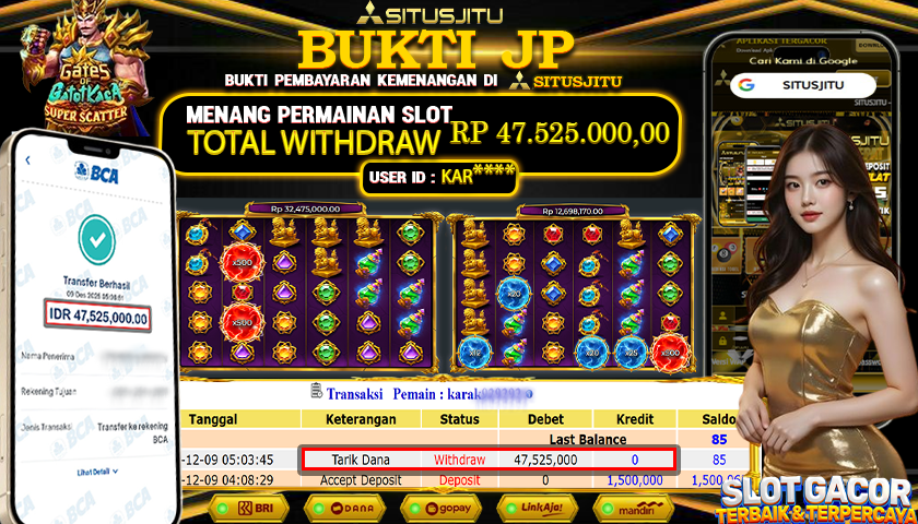 SITUSJITU  id : KAR**** JACKPOT SLOT GATES OF GATOT KACA SUPER SCATTER  PRAGMATIC PLAY Rp.47.525.000,- LUNAS