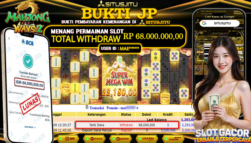 SITUSJITU  id : MAE***** JACKPOT SLOT MAHJONG WAYS 2 PG SOFT Rp.68.000.000,- LUNAS