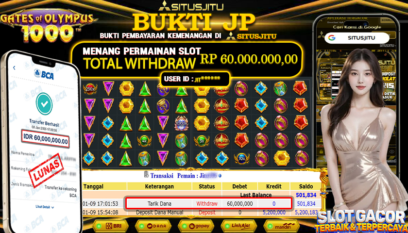 SITUSJITU  id : JI******* JACKPOT SLOT GATES OF OLYMPUS 1000 PRAGMATIC PLAY Rp.60.000.000,- LUNAS