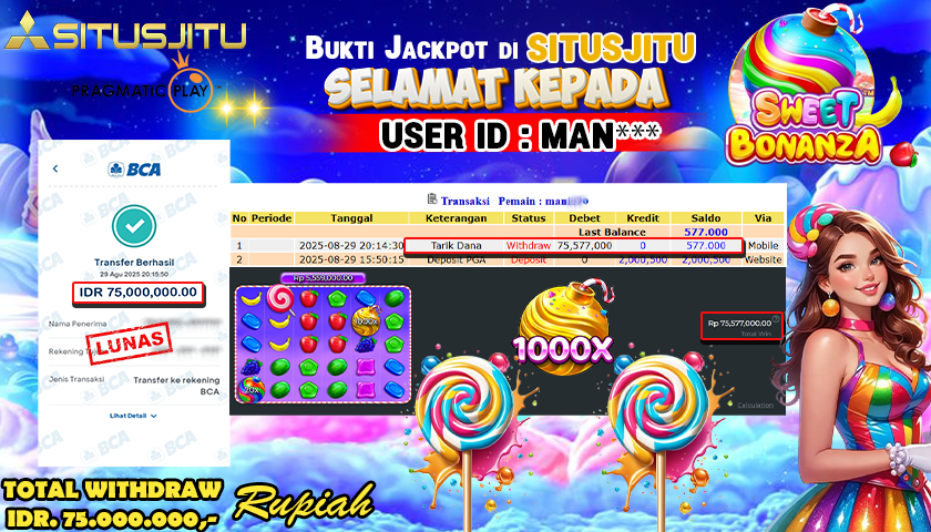 SITUSJITU id : MAN*** JACKPOT SLOT DI STARLIGHT PRINCES 1000 Rp.75.000.000 ,- LUNAS