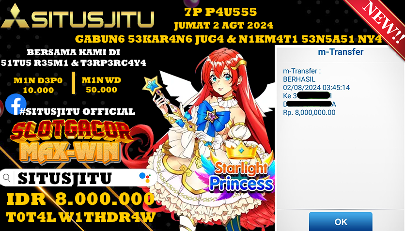 SITUSJITU id : S0***** JACKPOT SLOT STARLIGHT PRINCESS Rp.8.000.000 ,- LUNAS