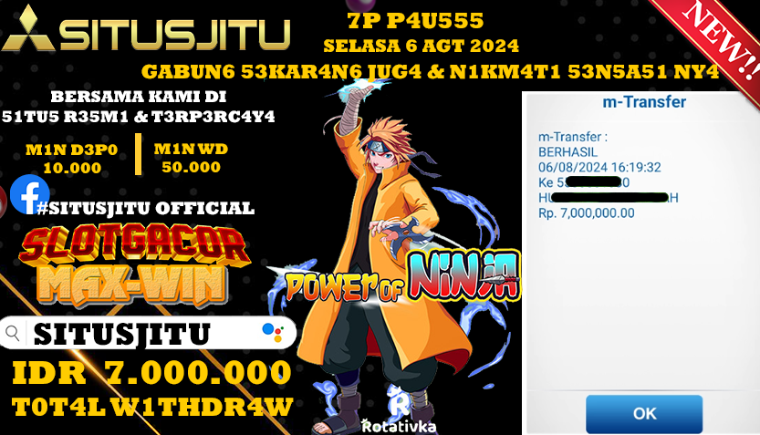 SITUSJITU id : XX***** JACKPOT SLOT POWER OF NINJA Rp.7.000.000 ,- LUNAS