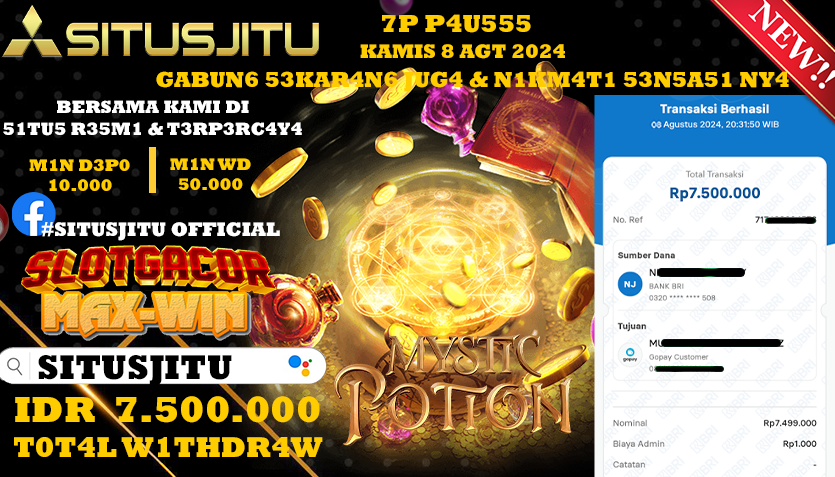 SITUSJITU id : BG***** JACKPOT SLOT MYSTIC POTION Rp.7.500.000 ,- LUNAS