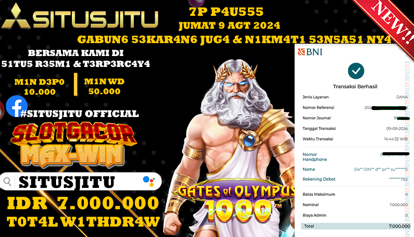 SITUSJITU id : LG***** JACKPOT SLOT GATES OF OLYMPUS 1000 Rp.7.000.000 ,- LUNAS