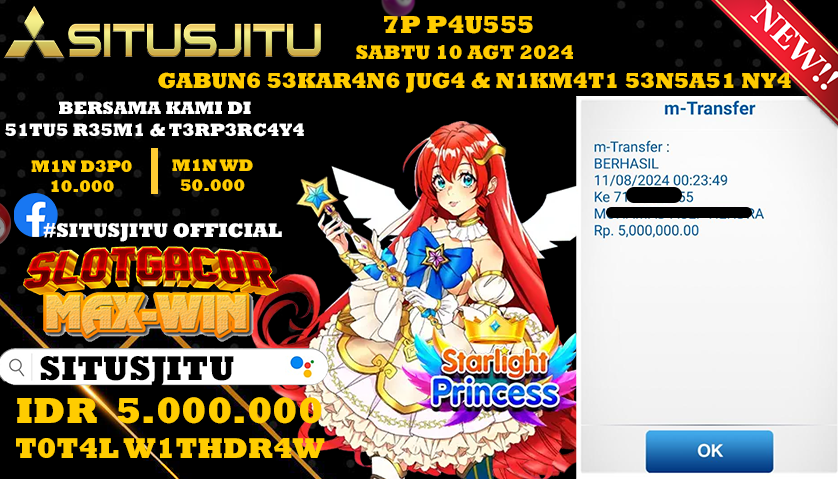 SITUSJITU id : K7***** JACKPOT SLOT STARLIGHT PRINCESS Rp.5.000.000 ,- LUNAS