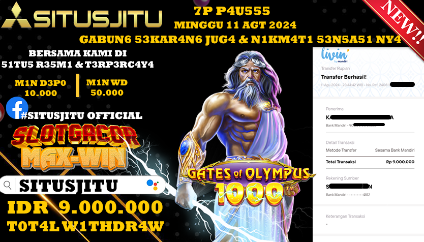 SITUSJITU id : 66***** JACKPOT SLOT GATES OF OLYMPUS 1000 Rp.9.000.000 ,- LUNAS