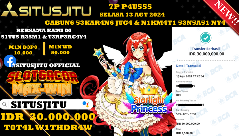 SITUSJITU id : SR***** JACKPOT SLOT STARLIGHT PRINCESS Rp.30.000.000 ,- LUNAS