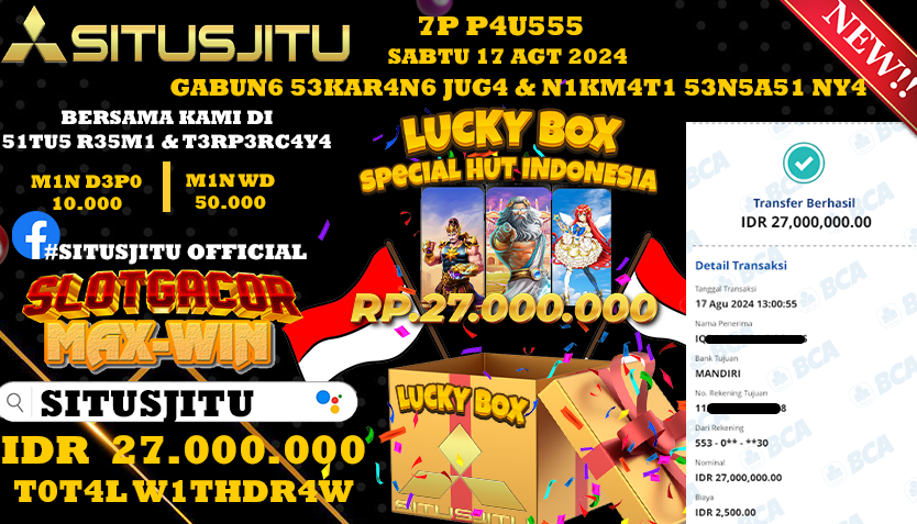 SITUSJITU id : XX*** JACKPOT LUCKY BOX SPESIAL 17 AGUSTUS Rp.27.000.000 ,- LUNAS