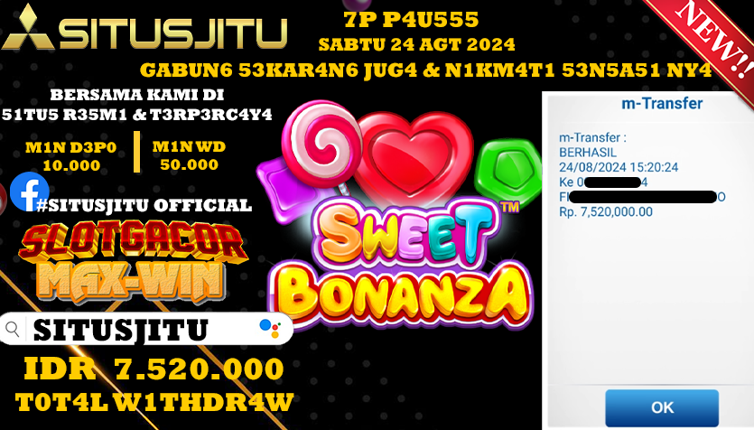 SITUSJITU id : SS***** JACKPOT SWEET BONANZA Rp.7.250.000 ,- LUNAS