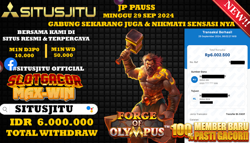 SITUSJITU id : SW1***** JACKPOT Forge of Olympus Rp.6.000.000 ,- LUNAS