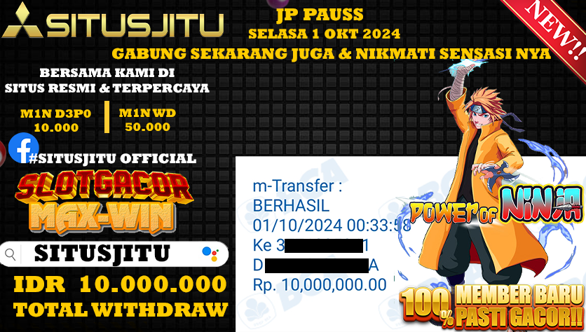 SITUSJITU id : SW3***** JACKPOT Power Of Ninja Rp.10.000.000 ,- LUNAS