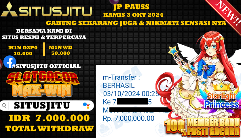 SITUSJITU id : SW5***** JACKPOT STARLIGHT PRINCESS Rp.7.000.000 ,- LUNAS